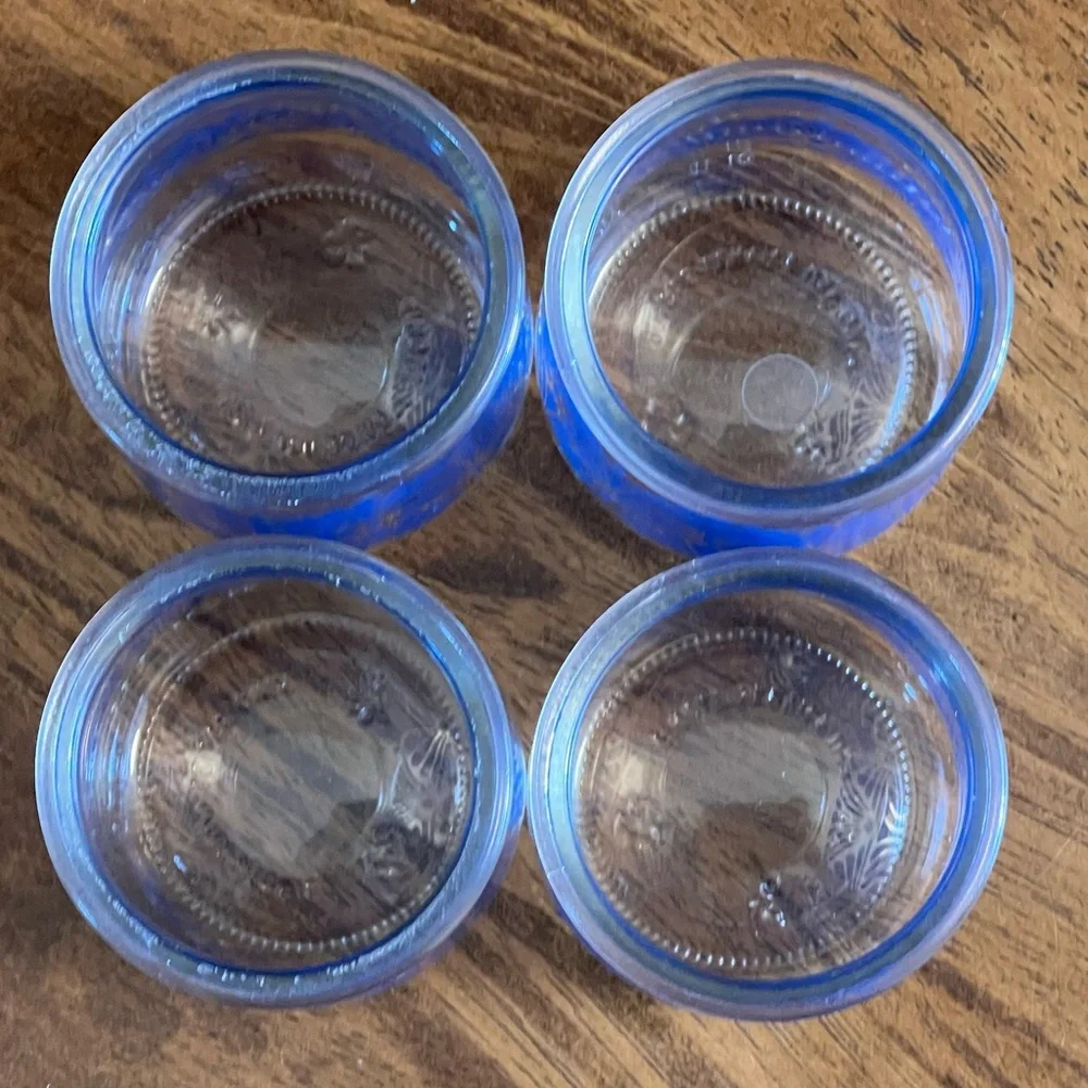 Lot of 4 Yoplait Oui Blue Art Deco Fan Jars Limited Edition - Picture 3 of 5